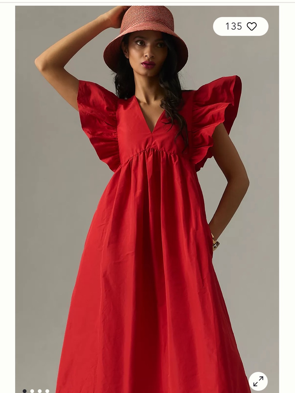 Anthropologie Red Midi Dress with Flutter Sleeves
